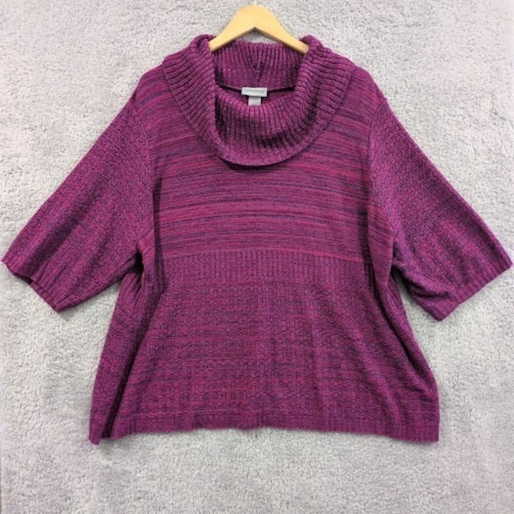 Catherines Sweater Women's 3XWP Purple Heather Cowl Neck Pullover 3/4 Sleeve Top